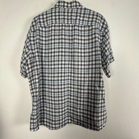 Untuckit Mens Wrinkle-Resistant Gingham Short Sleeve Linen Shirt XL Blue NWOT - Picture 2 of 8